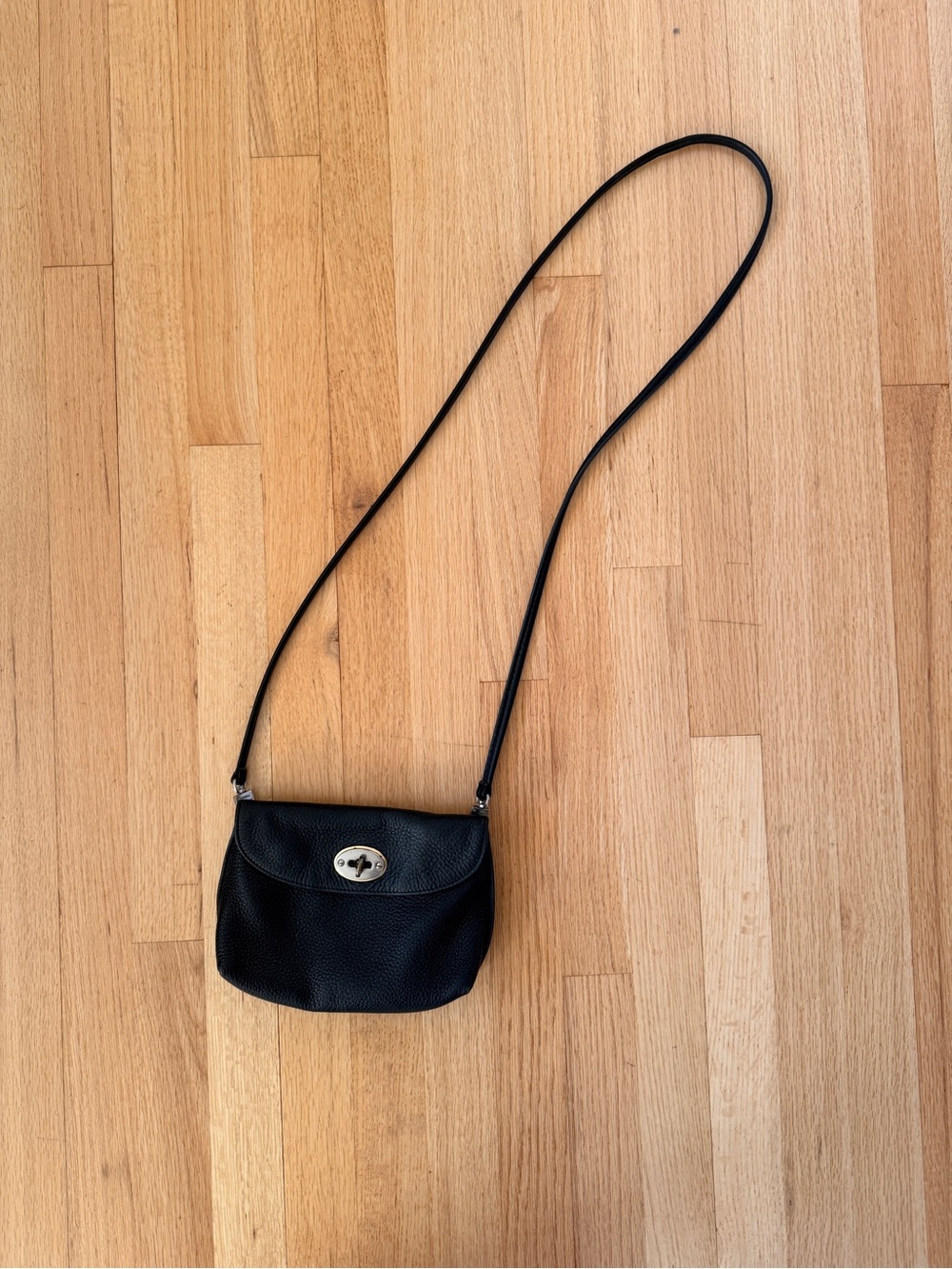 Fossil Black Pebbled Leather Crossbody with Turn-Lock